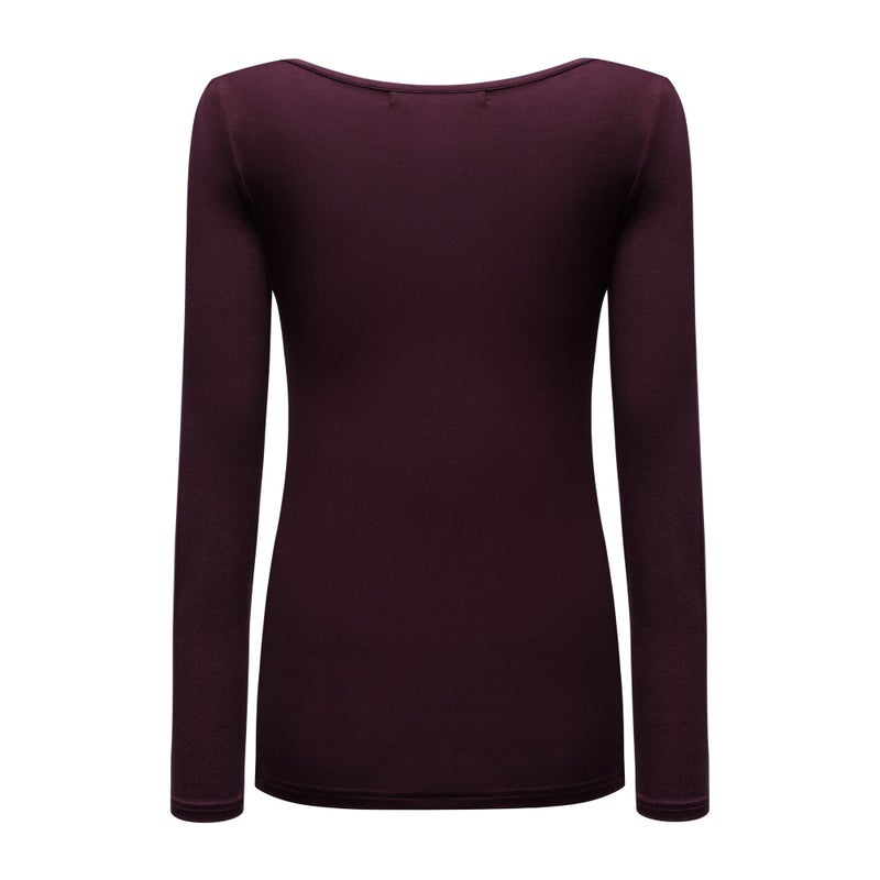 OThread & Co. Women's Long Sleeve T-Shirt Scoop Neck Basic Layer Stretchy Shirts (X-Large, Maroon) - Image 4